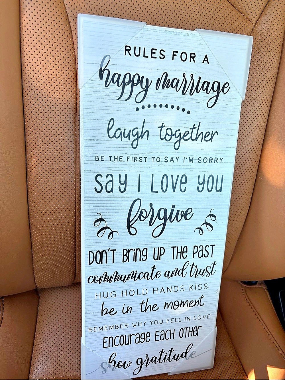 Rules for a Happy Marriage Wooden Wall Sign in White & Black Brand New